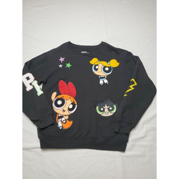 Powerpuff Girls PPG Sz M (7-9) Youth Black Embroidered Fleece Sweatshirt EUC - Picture 1 of 9